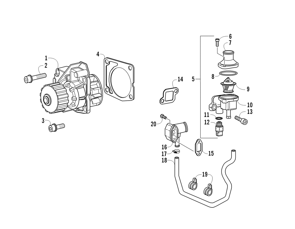 Water pump and thermostat housing assembly