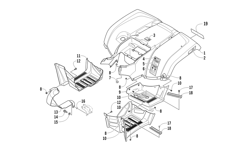 Rear body panel and footwell assemblies