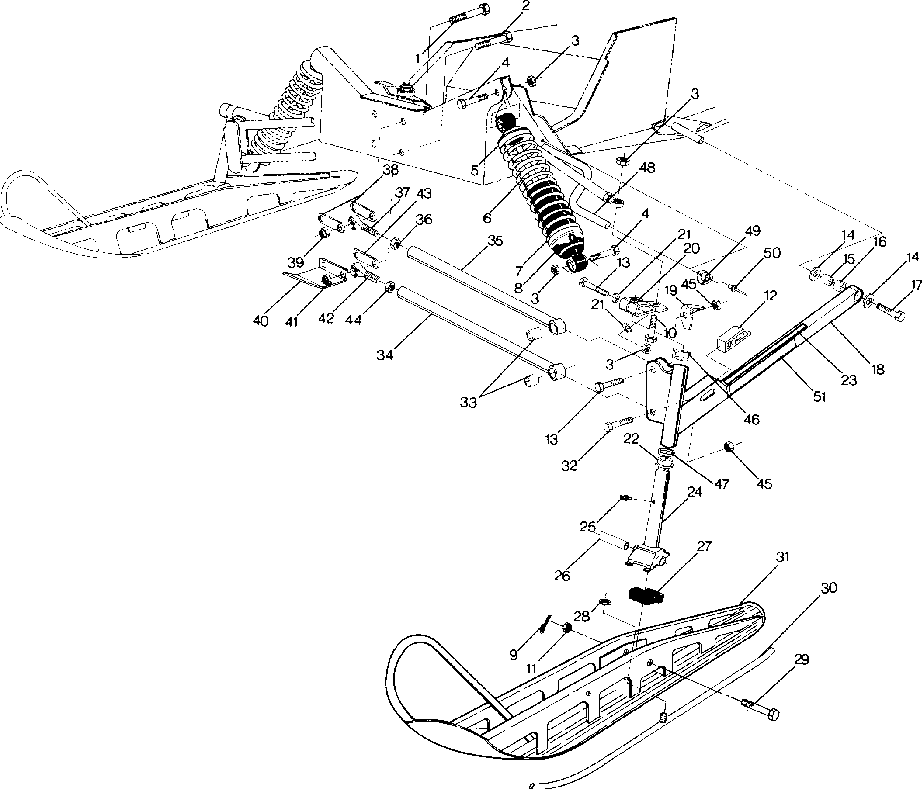 Front suspension and ski trail