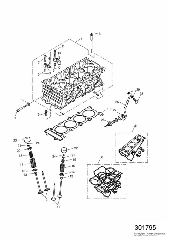 Cylinder head and valves