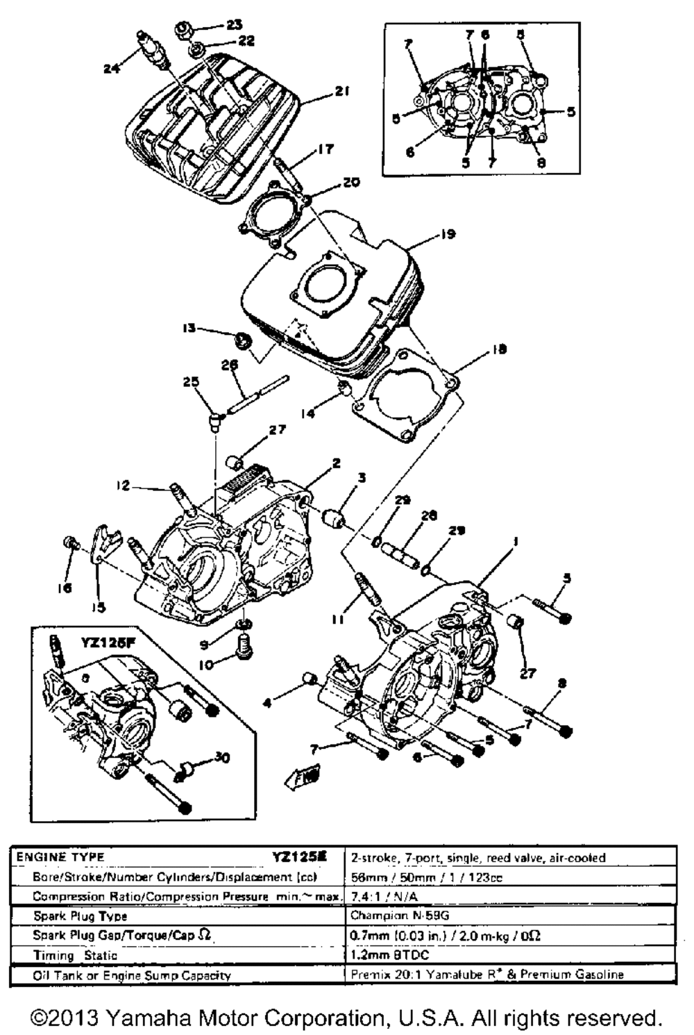 Crankcase - cylinder yz125e - f